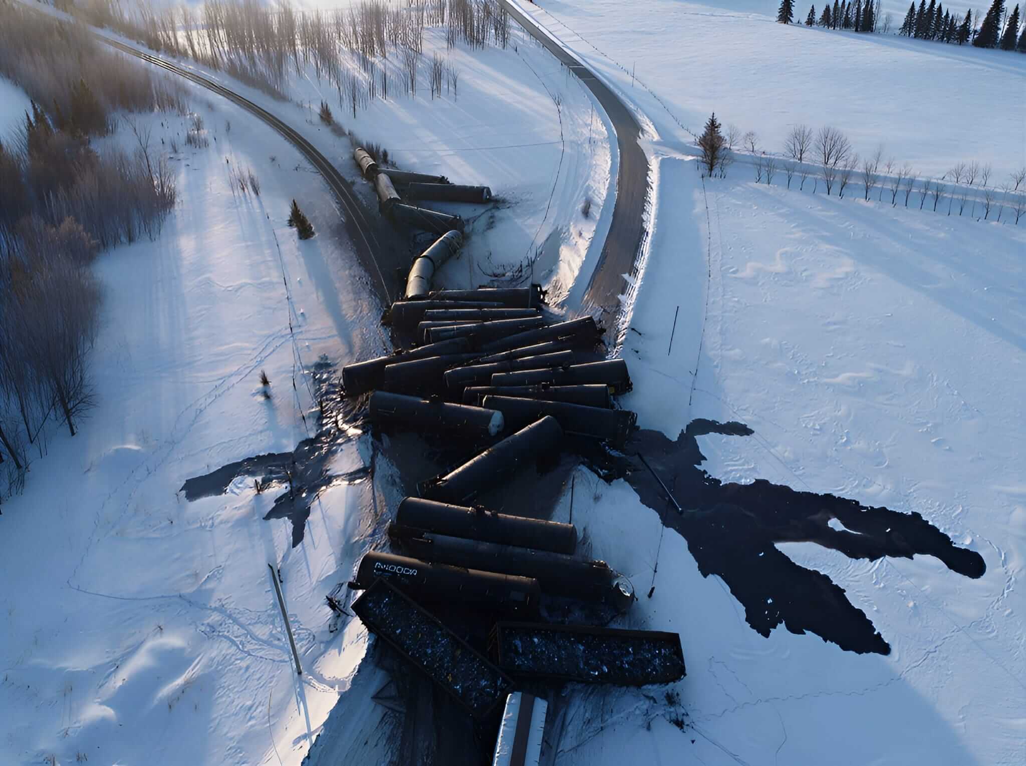The Guernsey, Saskatchewan (Lanigan) derailment site following the 2019 accident. Image from the Canadian National Railway Company.